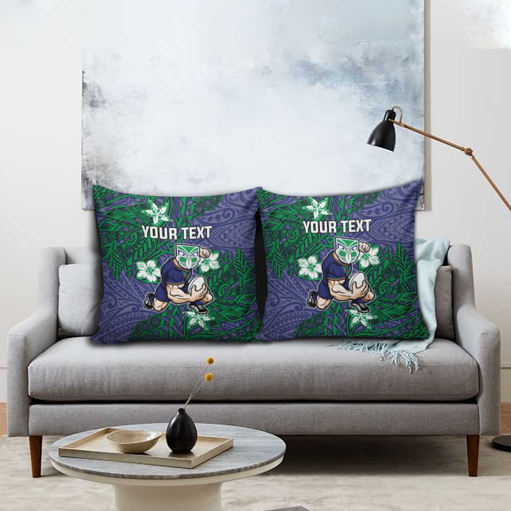 Personalised New Zealand Warriors Pillow Cover Polynesian Tribal Pattern With Rugby Warrior Mascot Art