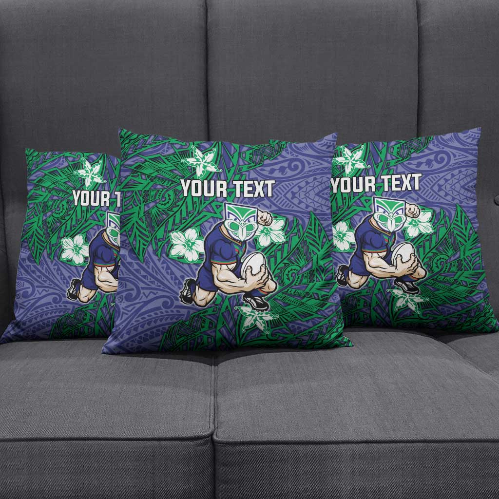 Personalised New Zealand Warriors Pillow Cover Polynesian Tribal Pattern With Rugby Warrior Mascot Art