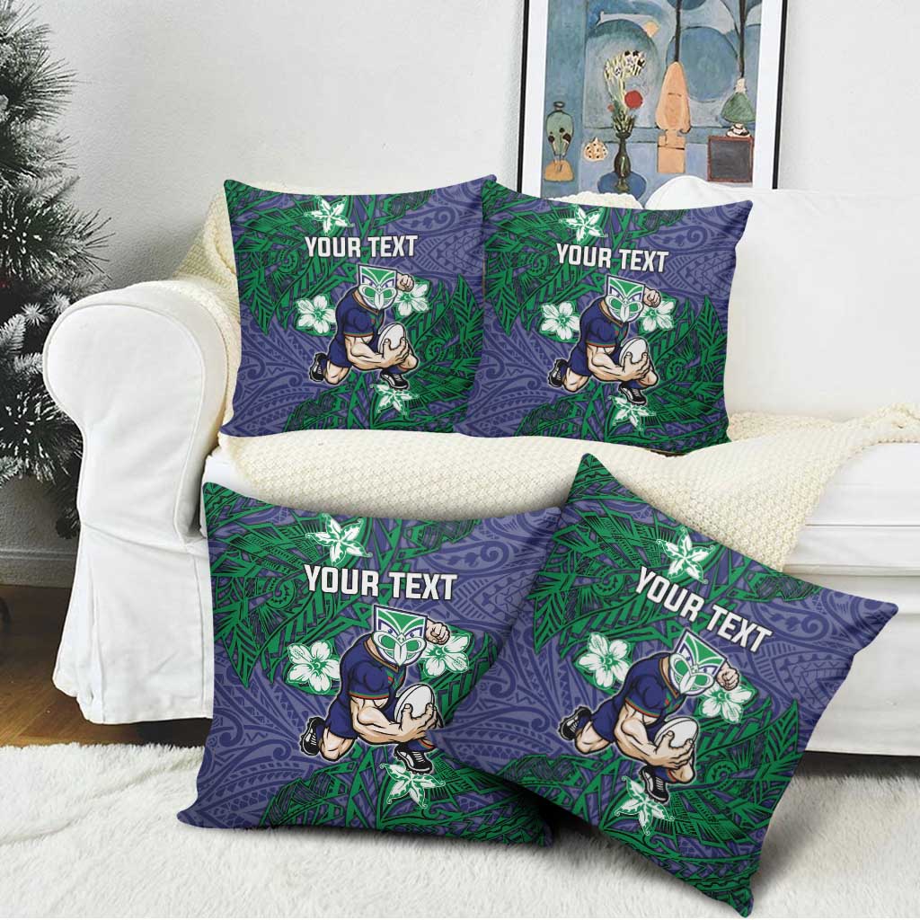 Personalised New Zealand Warriors Pillow Cover Polynesian Tribal Pattern With Rugby Warrior Mascot Art