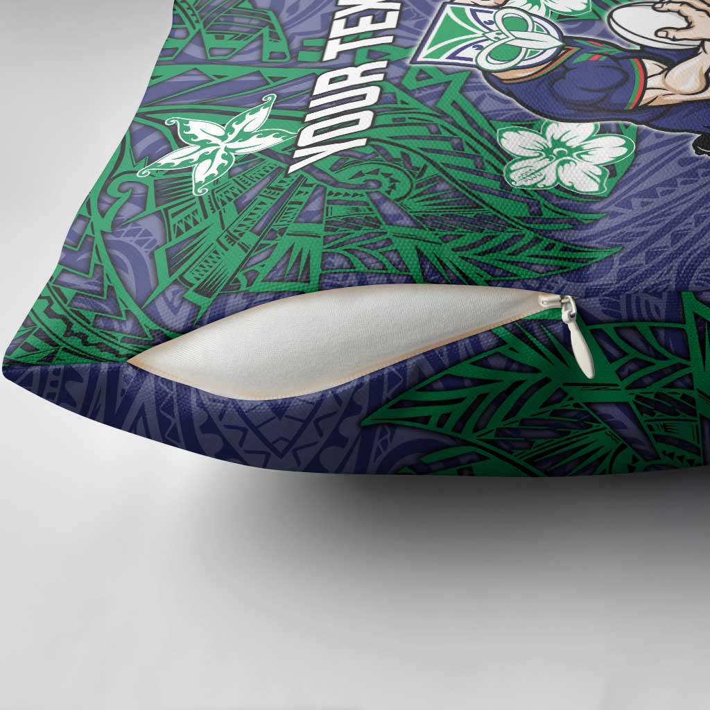 Personalised New Zealand Warriors Pillow Cover Polynesian Tribal Pattern With Rugby Warrior Mascot Art