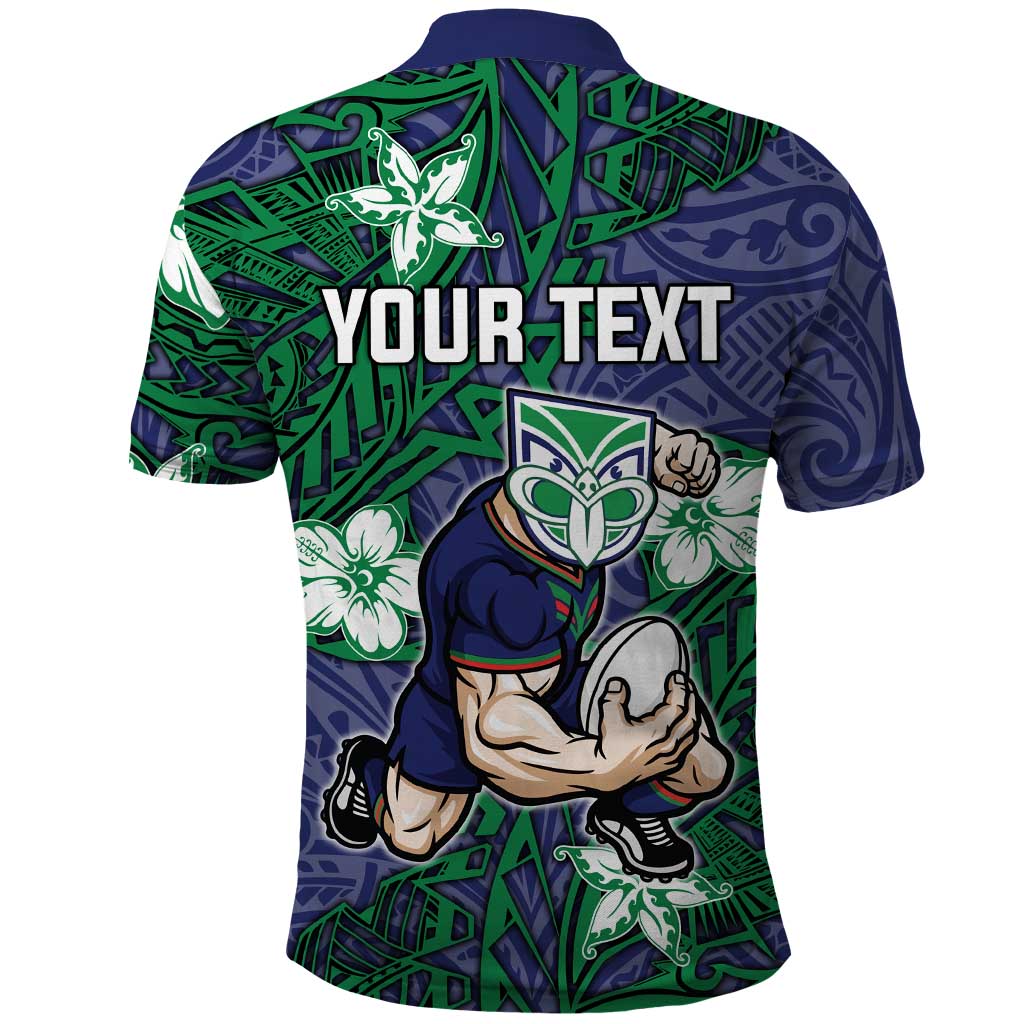 Personalised New Zealand Warriors Polo Shirt Polynesian Tribal Pattern With Rugby Warrior Mascot Art