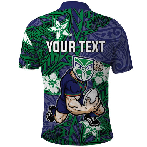 Personalised New Zealand Warriors Polo Shirt Polynesian Tribal Pattern With Rugby Warrior Mascot Art
