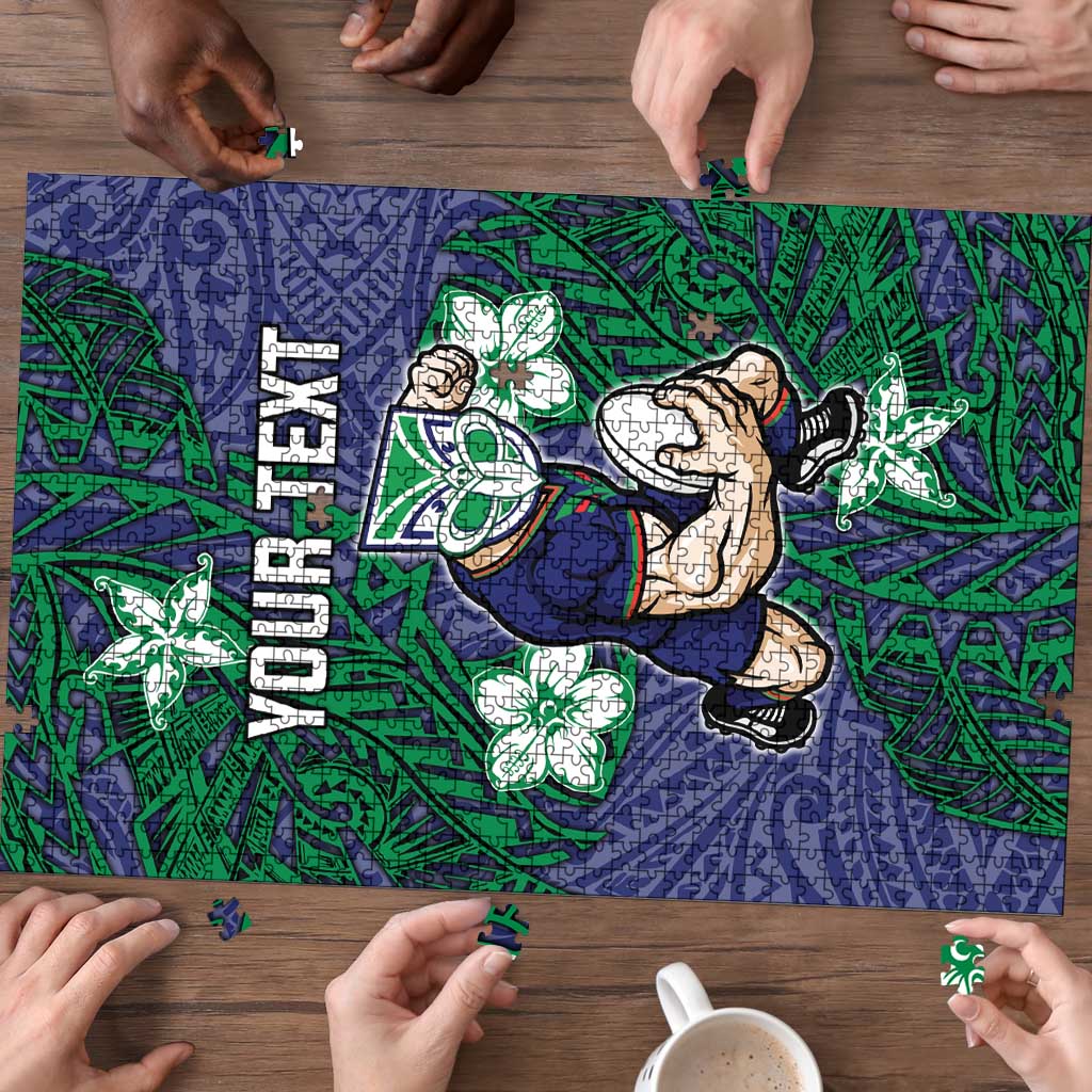 Personalised New Zealand Warriors Puzzle Polynesian Tribal Pattern With Rugby Warrior Mascot Art