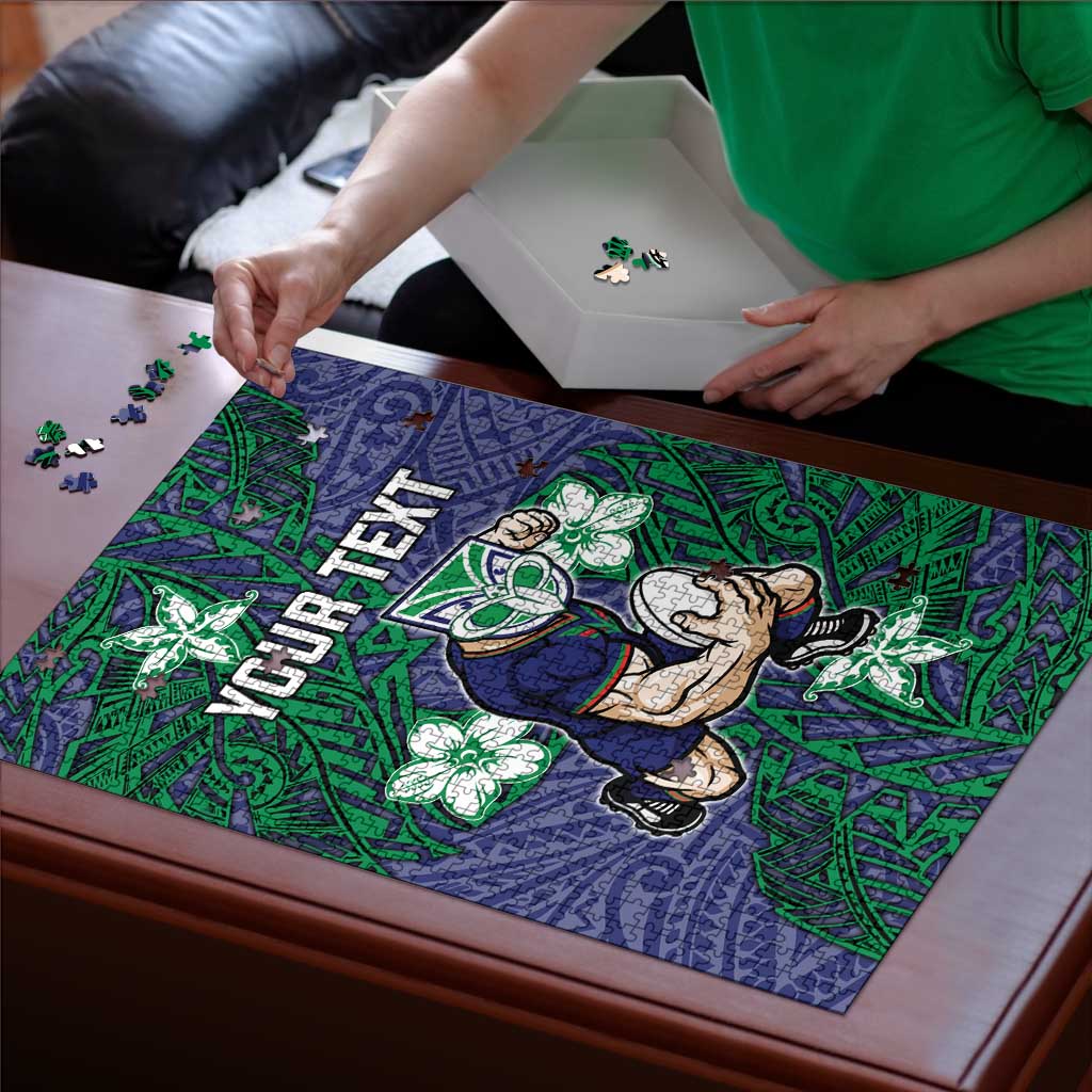 Personalised New Zealand Warriors Puzzle Polynesian Tribal Pattern With Rugby Warrior Mascot Art