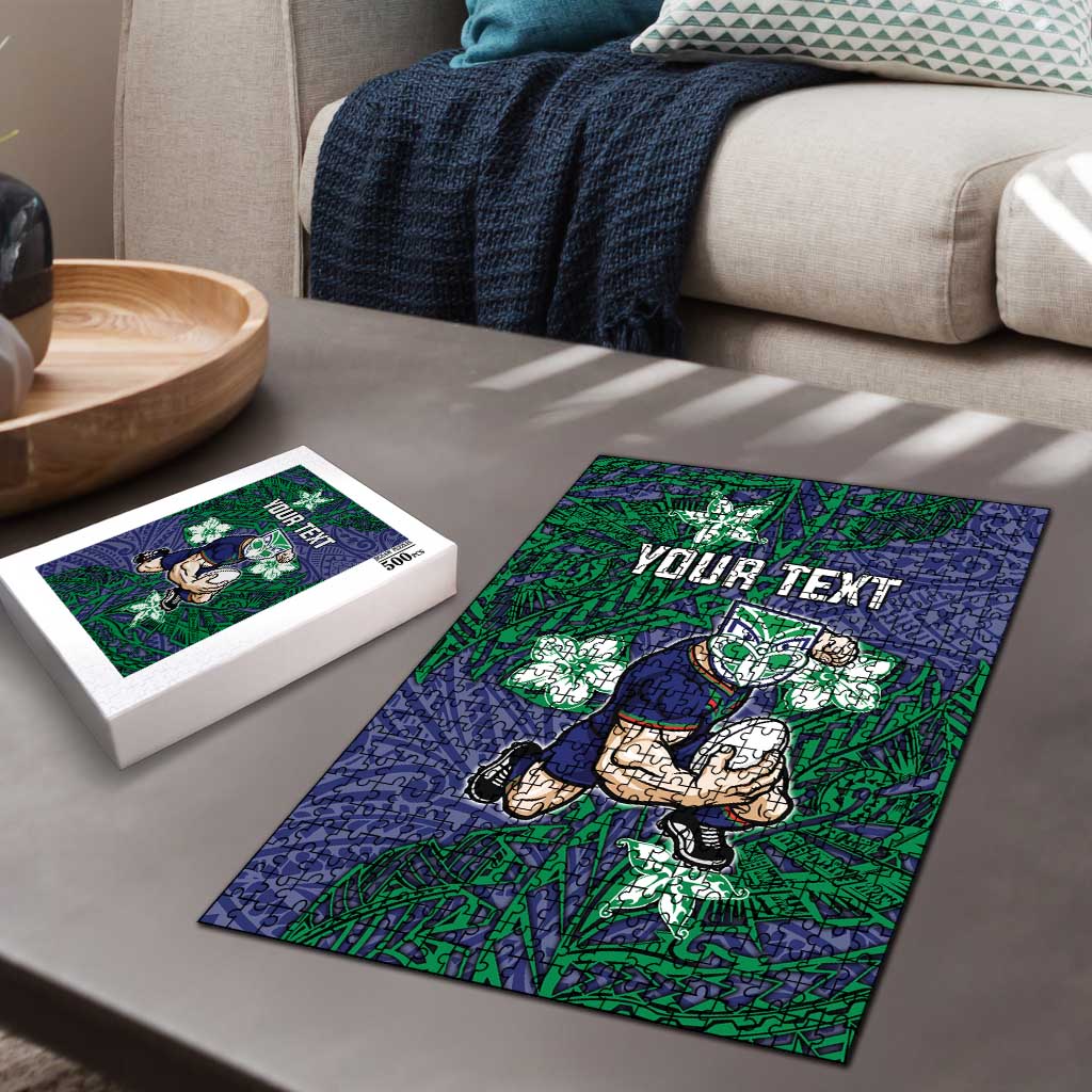 Personalised New Zealand Warriors Puzzle Polynesian Tribal Pattern With Rugby Warrior Mascot Art