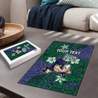 Personalised New Zealand Warriors Puzzle Polynesian Tribal Pattern With Rugby Warrior Mascot Art