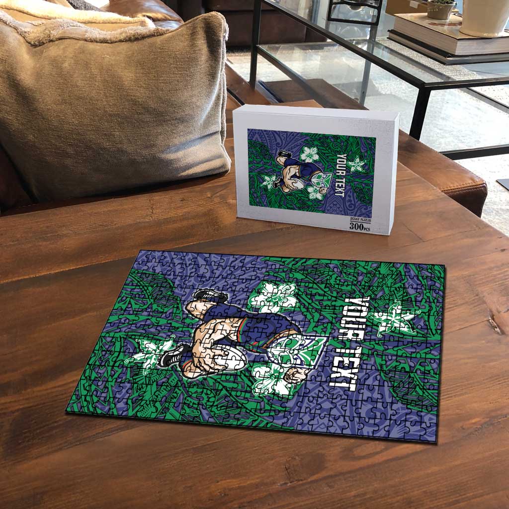 Personalised New Zealand Warriors Puzzle Polynesian Tribal Pattern With Rugby Warrior Mascot Art