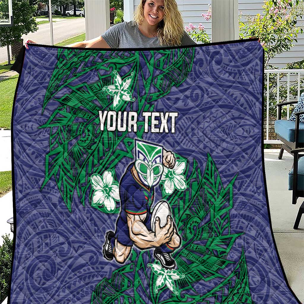 Personalised New Zealand Warriors Quilt Polynesian Tribal Pattern With Rugby Warrior Mascot Art