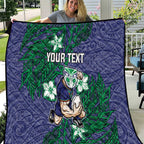Personalised New Zealand Warriors Quilt Polynesian Tribal Pattern With Rugby Warrior Mascot Art