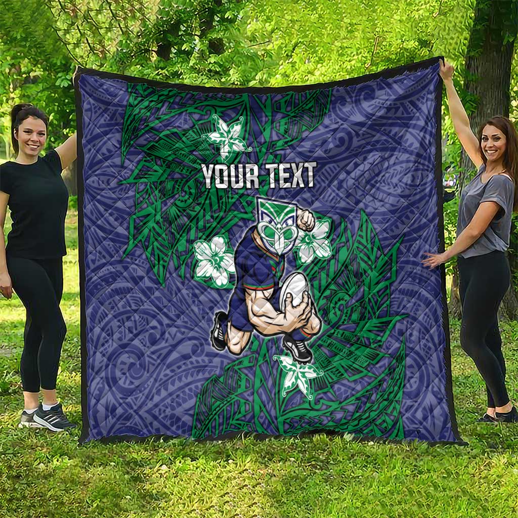 Personalised New Zealand Warriors Quilt Polynesian Tribal Pattern With Rugby Warrior Mascot Art