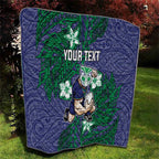 Personalised New Zealand Warriors Quilt Polynesian Tribal Pattern With Rugby Warrior Mascot Art