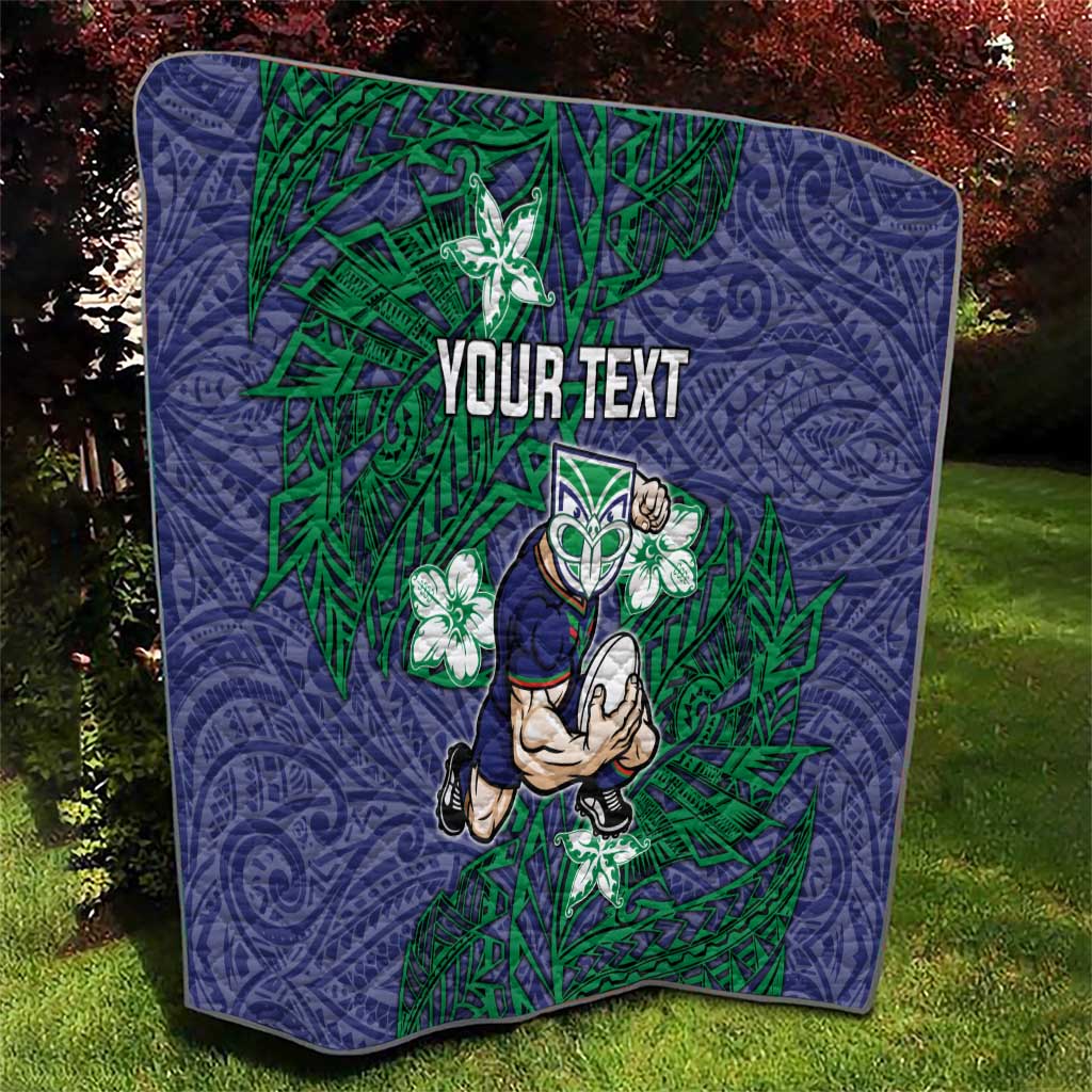 Personalised New Zealand Warriors Quilt Polynesian Tribal Pattern With Rugby Warrior Mascot Art