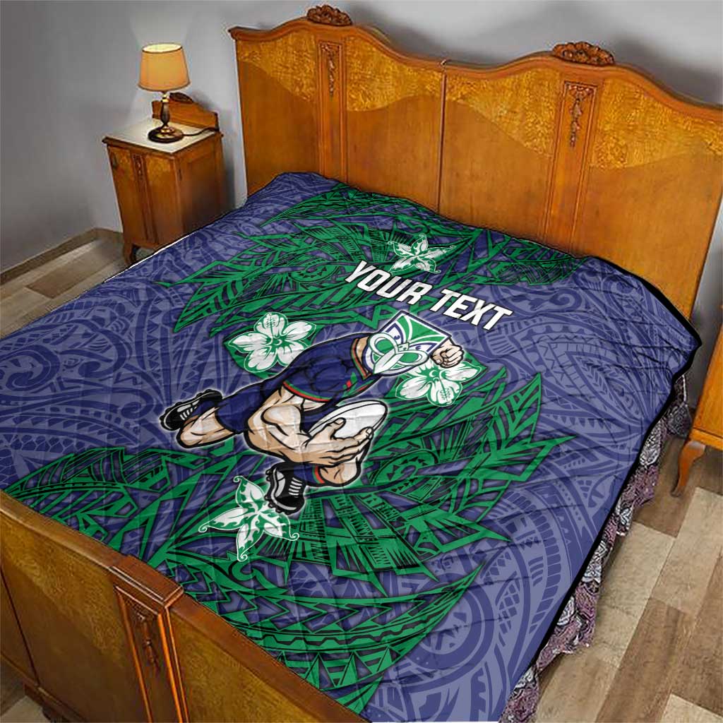Personalised New Zealand Warriors Quilt Polynesian Tribal Pattern With Rugby Warrior Mascot Art