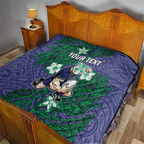 Personalised New Zealand Warriors Quilt Polynesian Tribal Pattern With Rugby Warrior Mascot Art