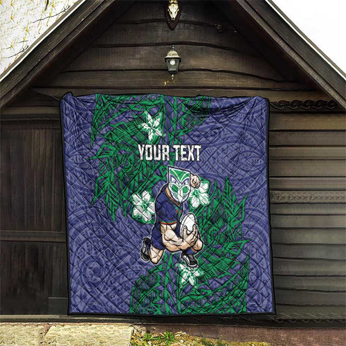 Personalised New Zealand Warriors Quilt Polynesian Tribal Pattern With Rugby Warrior Mascot Art