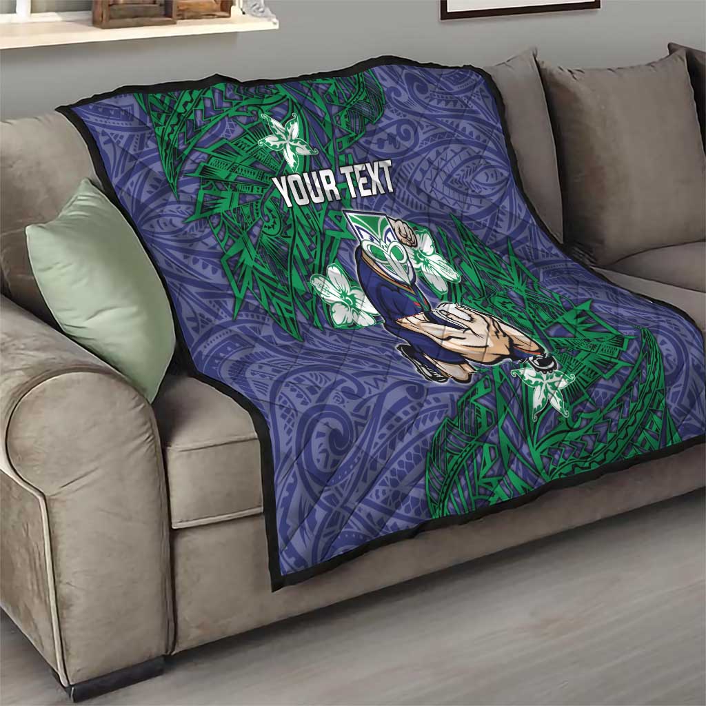 Personalised New Zealand Warriors Quilt Polynesian Tribal Pattern With Rugby Warrior Mascot Art