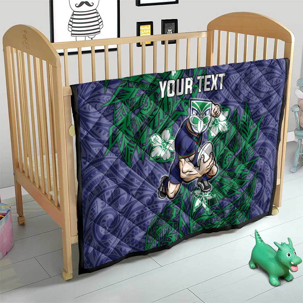 Personalised New Zealand Warriors Quilt Polynesian Tribal Pattern With Rugby Warrior Mascot Art