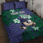 Personalised New Zealand Warriors Quilt Bed Set Polynesian Tribal Pattern With Rugby Warrior Mascot Art