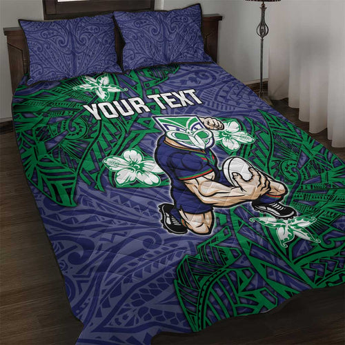 Personalised New Zealand Warriors Quilt Bed Set Polynesian Tribal Pattern With Rugby Warrior Mascot Art