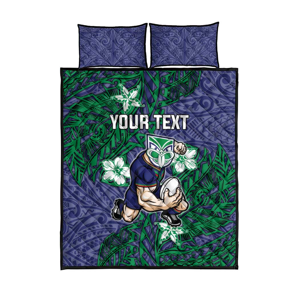 Personalised New Zealand Warriors Quilt Bed Set Polynesian Tribal Pattern With Rugby Warrior Mascot Art