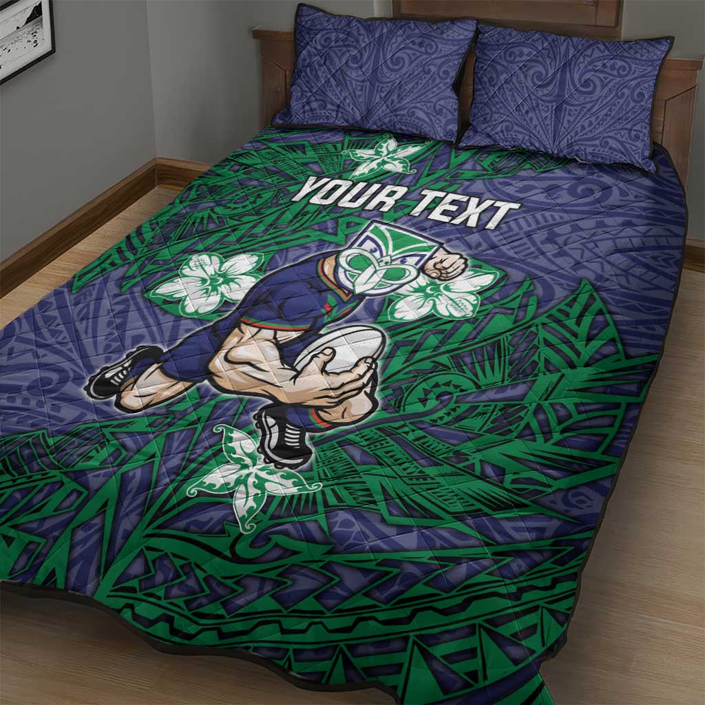 Personalised New Zealand Warriors Quilt Bed Set Polynesian Tribal Pattern With Rugby Warrior Mascot Art