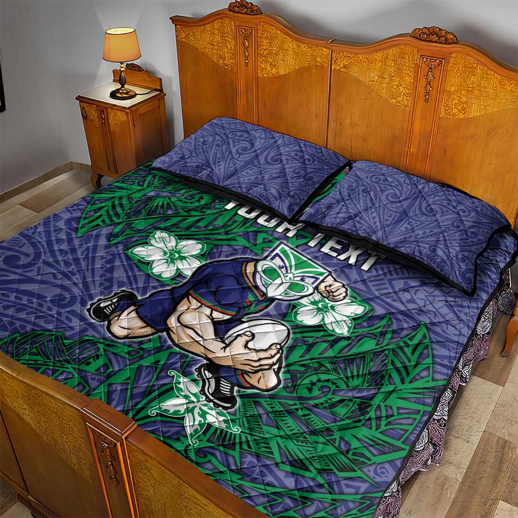Personalised New Zealand Warriors Quilt Bed Set Polynesian Tribal Pattern With Rugby Warrior Mascot Art