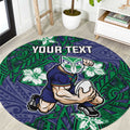 Personalised New Zealand Warriors Round Carpet Polynesian Tribal Pattern With Rugby Warrior Mascot Art