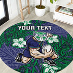 Personalised New Zealand Warriors Round Carpet Polynesian Tribal Pattern With Rugby Warrior Mascot Art