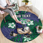 Personalised New Zealand Warriors Round Carpet Polynesian Tribal Pattern With Rugby Warrior Mascot Art