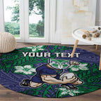 Personalised New Zealand Warriors Round Carpet Polynesian Tribal Pattern With Rugby Warrior Mascot Art
