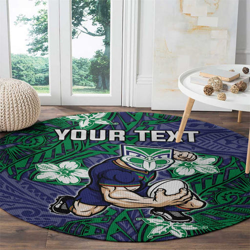 Personalised New Zealand Warriors Round Carpet Polynesian Tribal Pattern With Rugby Warrior Mascot Art