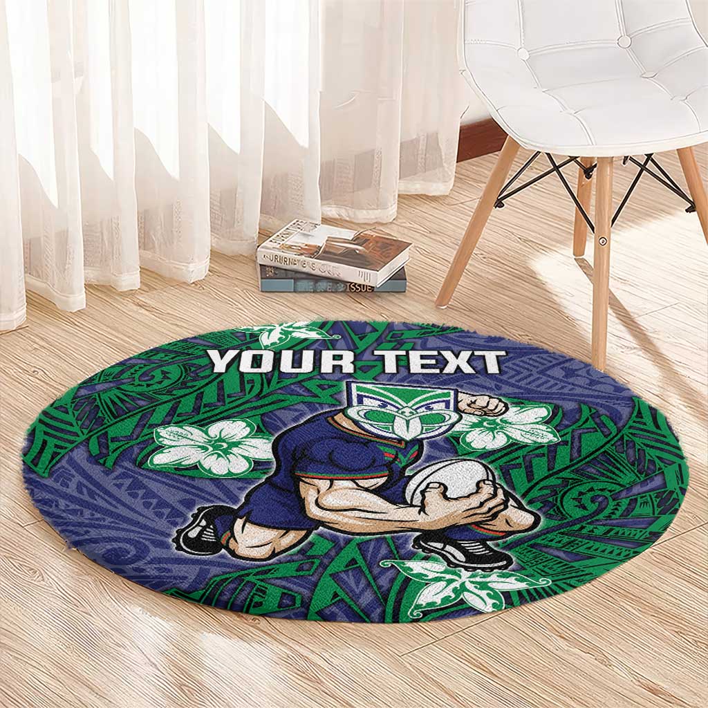 Personalised New Zealand Warriors Round Carpet Polynesian Tribal Pattern With Rugby Warrior Mascot Art