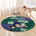 Personalised New Zealand Warriors Round Carpet Polynesian Tribal Pattern With Rugby Warrior Mascot Art