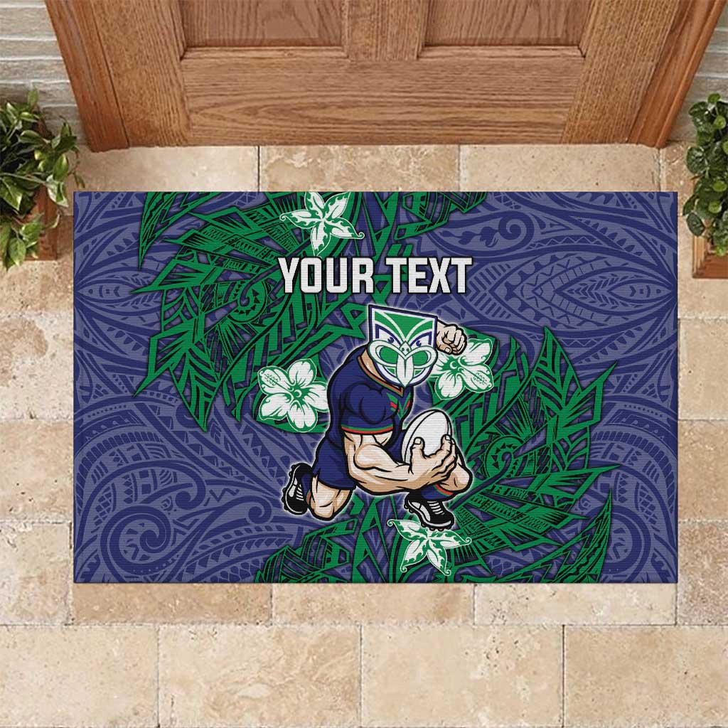 Personalised New Zealand Warriors Rubber Doormat Polynesian Tribal Pattern With Rugby Warrior Mascot Art