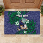 Personalised New Zealand Warriors Rubber Doormat Polynesian Tribal Pattern With Rugby Warrior Mascot Art