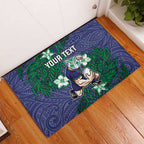 Personalised New Zealand Warriors Rubber Doormat Polynesian Tribal Pattern With Rugby Warrior Mascot Art