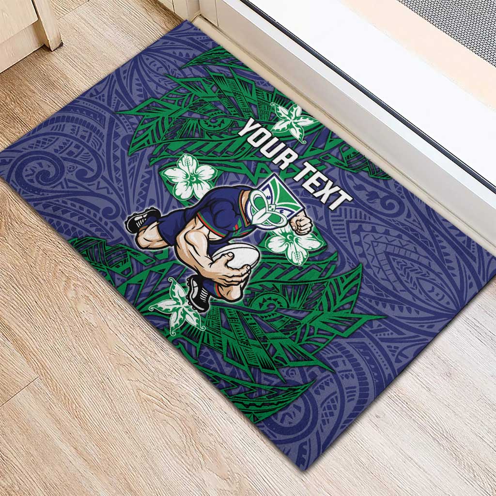 Personalised New Zealand Warriors Rubber Doormat Polynesian Tribal Pattern With Rugby Warrior Mascot Art