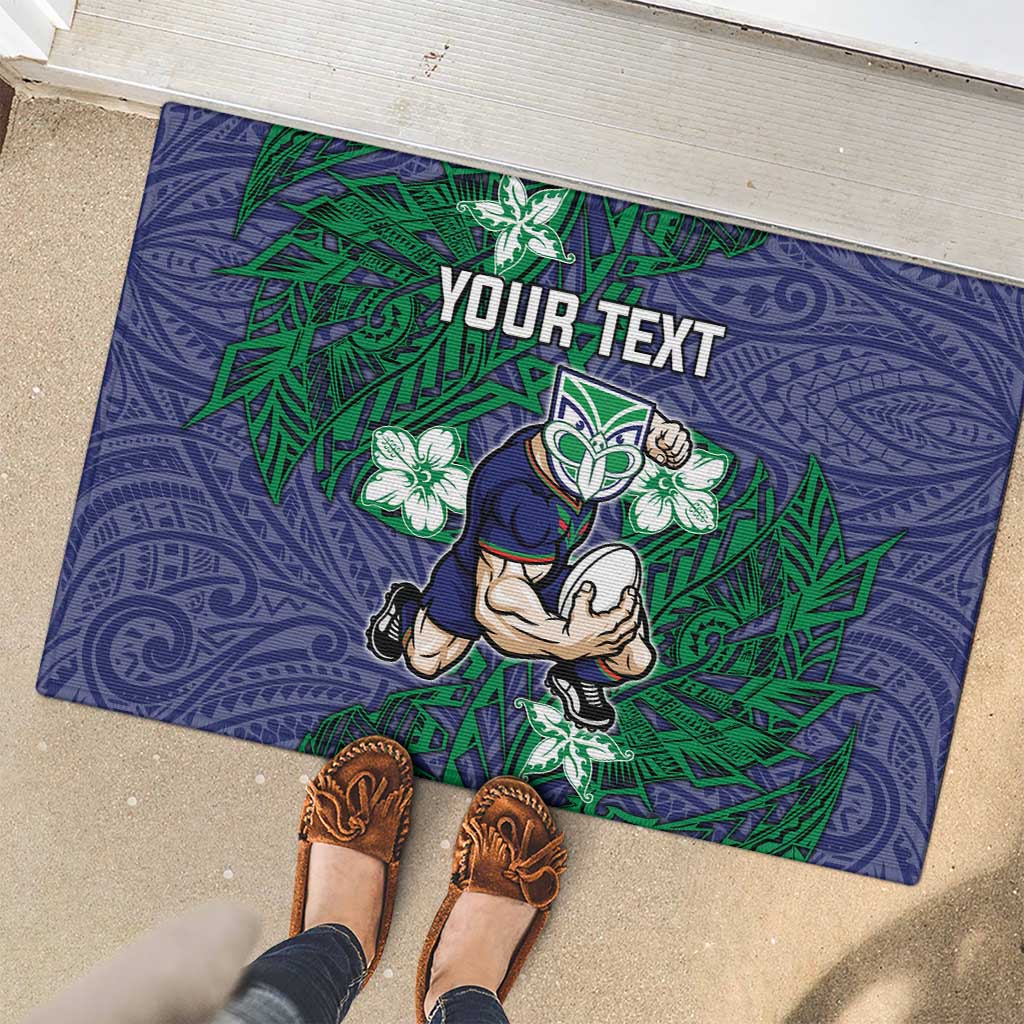 Personalised New Zealand Warriors Rubber Doormat Polynesian Tribal Pattern With Rugby Warrior Mascot Art