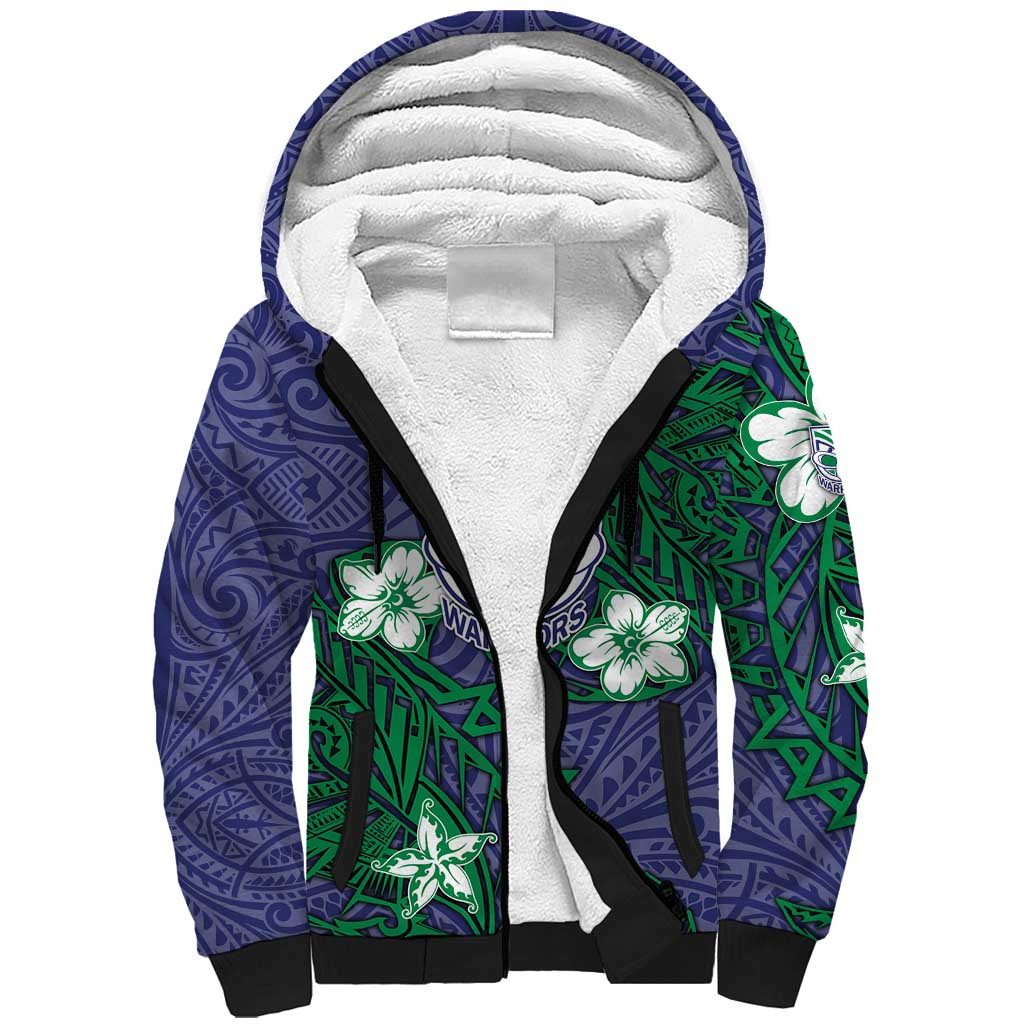 Personalised New Zealand Warriors Sherpa Hoodie Polynesian Tribal Pattern With Rugby Warrior Mascot Art
