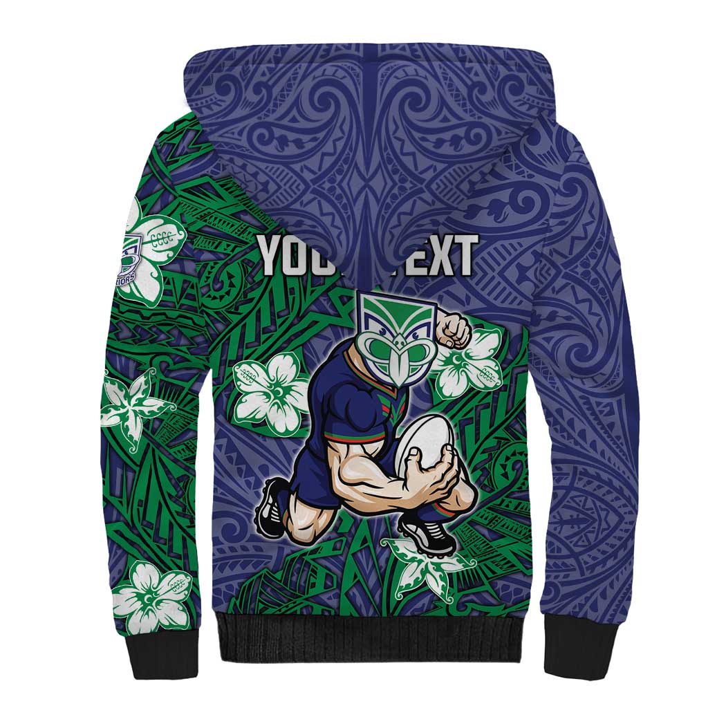 Personalised New Zealand Warriors Sherpa Hoodie Polynesian Tribal Pattern With Rugby Warrior Mascot Art