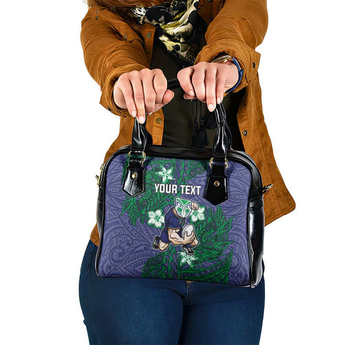 Personalised New Zealand Warriors Shoulder Handbag Polynesian Tribal Pattern With Rugby Warrior Mascot Art