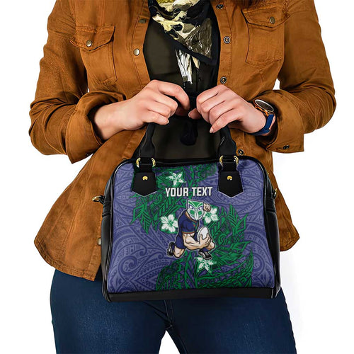 Personalised New Zealand Warriors Shoulder Handbag Polynesian Tribal Pattern With Rugby Warrior Mascot Art