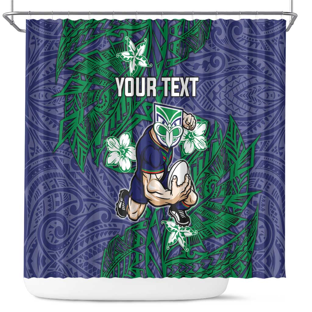 Personalised New Zealand Warriors Shower Curtain Polynesian Tribal Pattern With Rugby Warrior Mascot Art