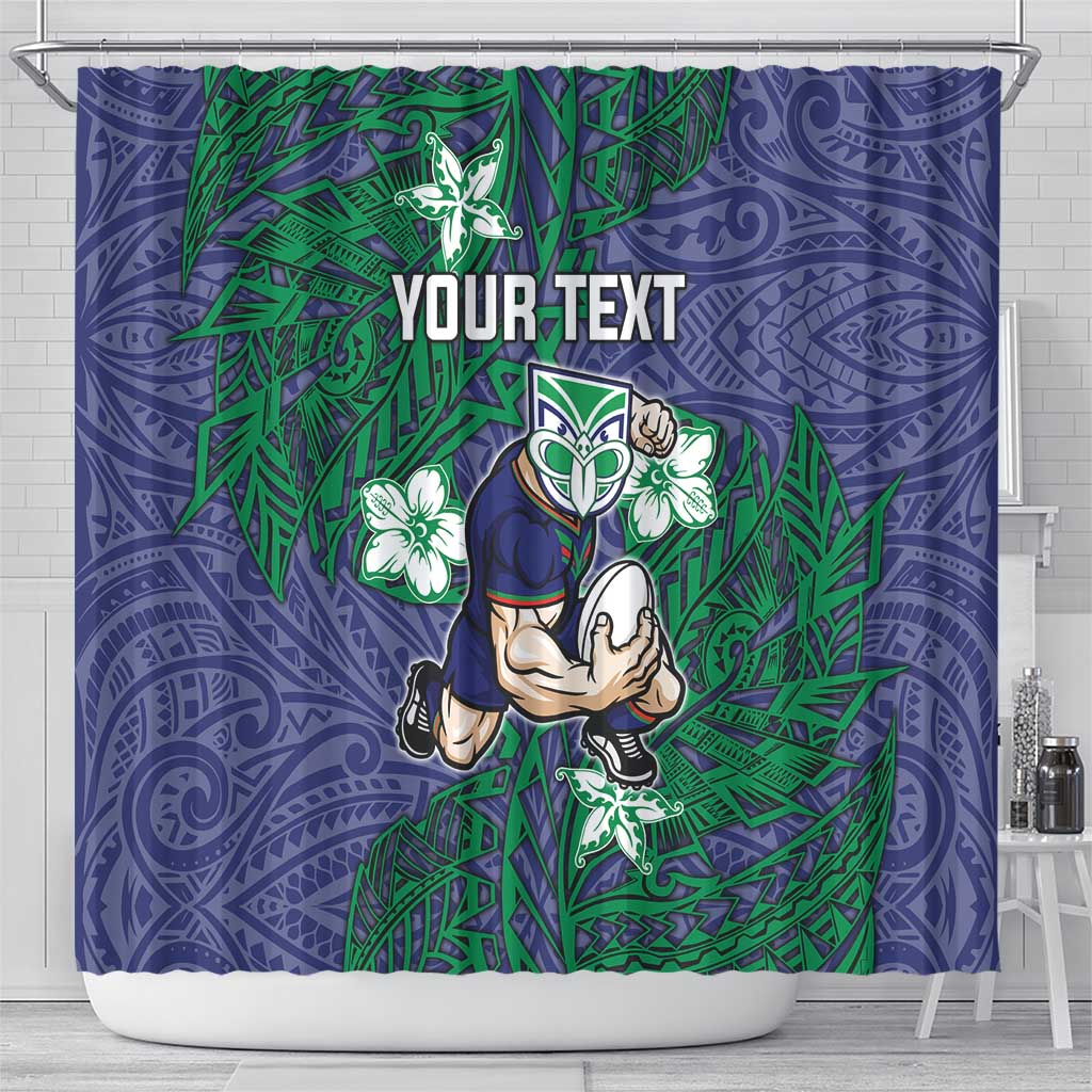 Personalised New Zealand Warriors Shower Curtain Polynesian Tribal Pattern With Rugby Warrior Mascot Art