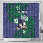 Personalised New Zealand Warriors Shower Curtain Polynesian Tribal Pattern With Rugby Warrior Mascot Art
