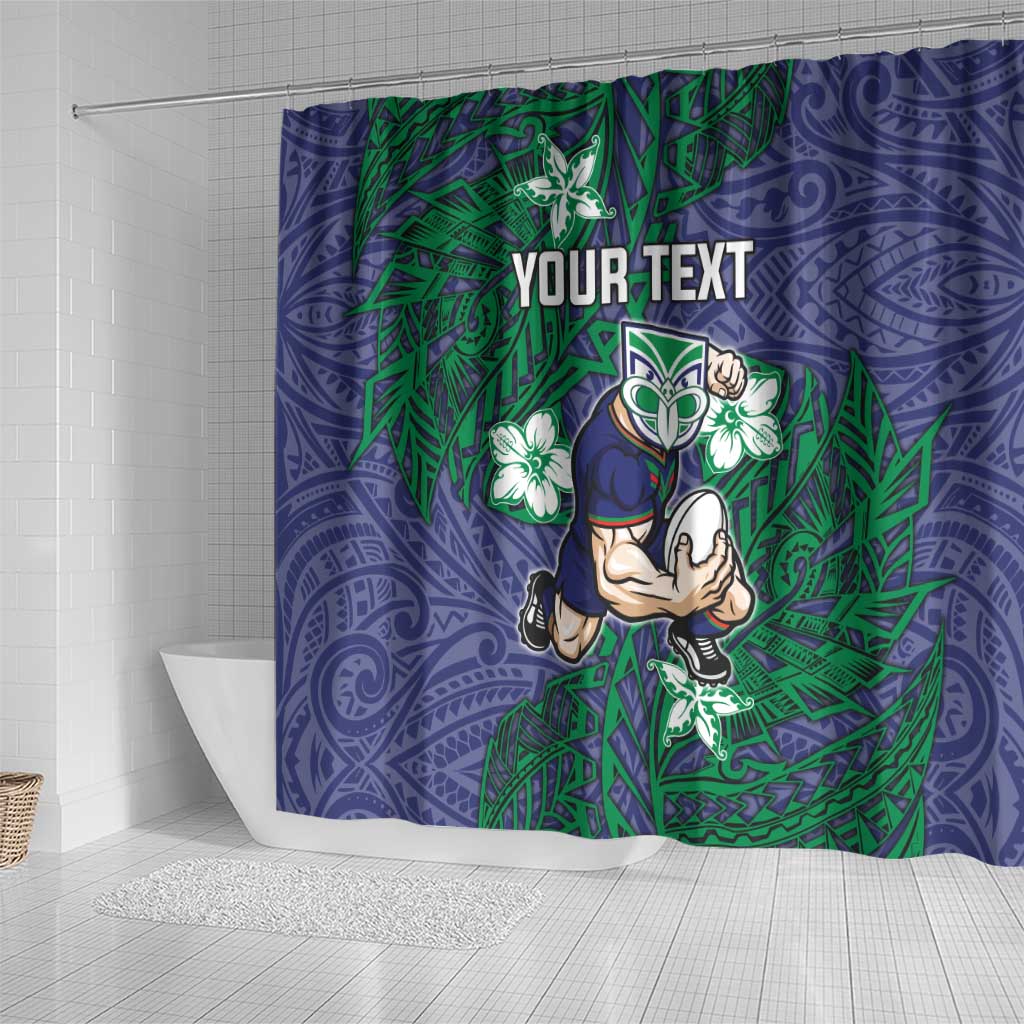 Personalised New Zealand Warriors Shower Curtain Polynesian Tribal Pattern With Rugby Warrior Mascot Art
