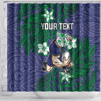 Personalised New Zealand Warriors Shower Curtain Polynesian Tribal Pattern With Rugby Warrior Mascot Art