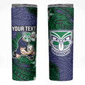 Personalised New Zealand Warriors Skinny Tumbler Polynesian Tribal Pattern With Rugby Warrior Mascot Art