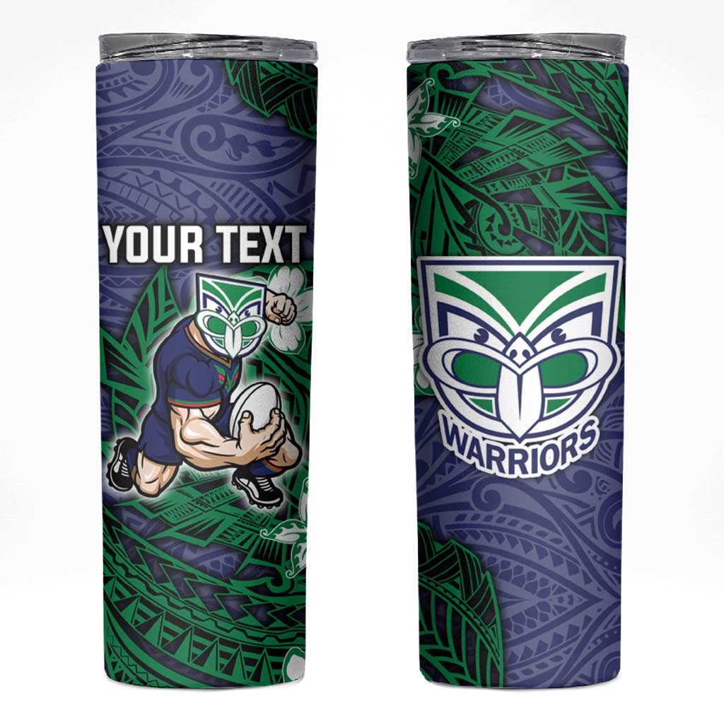 Personalised New Zealand Warriors Skinny Tumbler Polynesian Tribal Pattern With Rugby Warrior Mascot Art