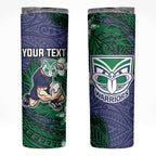 Personalised New Zealand Warriors Skinny Tumbler Polynesian Tribal Pattern With Rugby Warrior Mascot Art